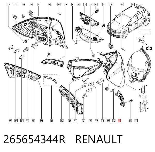 Левый отражатель заднего бампера 265654344R Renault (RVI)