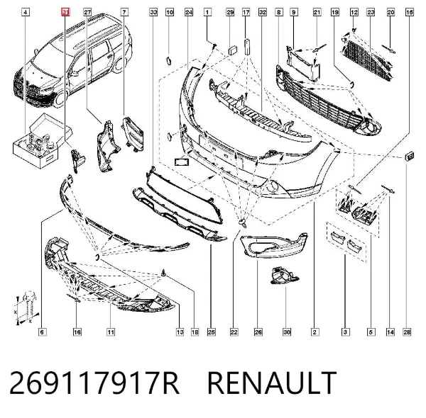 Кронштейн крепления противотуманной фары правой 269117917R Renault (RVI)