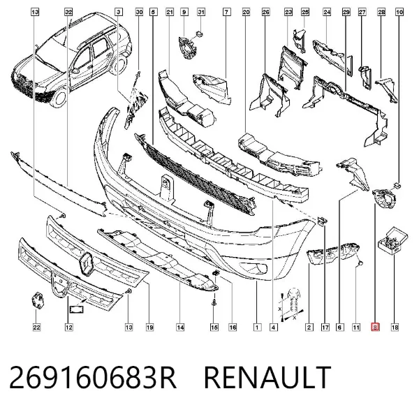 Кронштейн крепления противотуманной фары левой 269160683R Renault (RVI)