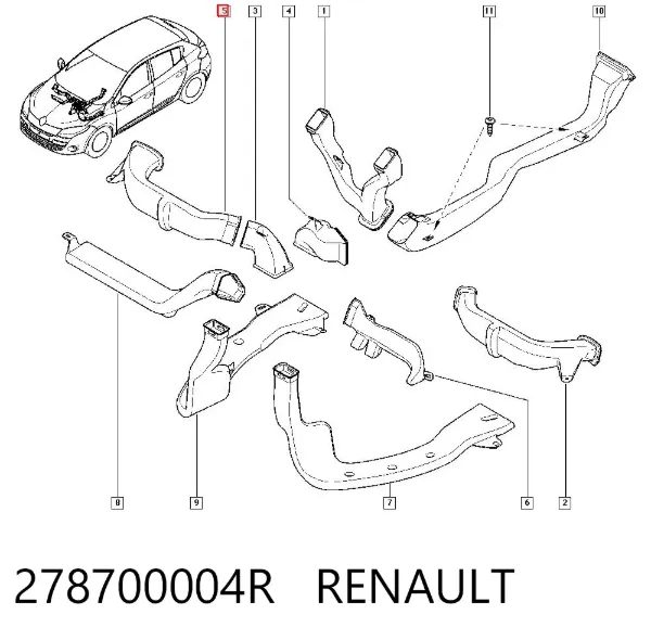 Воздуховод (распределитель воздуха под "торпедо") левый 278700004R Renault (RVI)