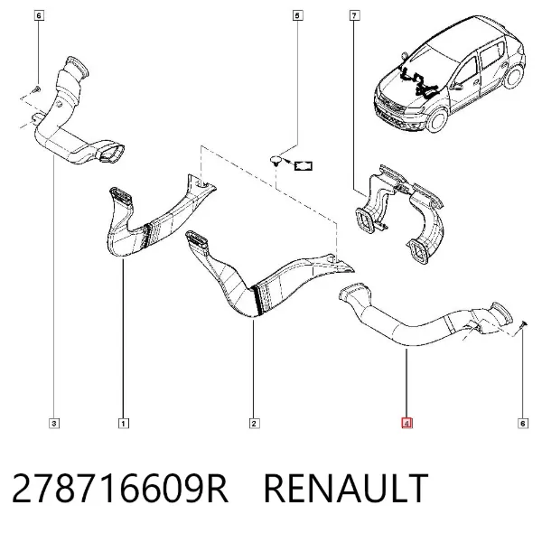 Воздуховод (распределитель воздуха под "торпедо") левый 278716609R Renault (RVI)