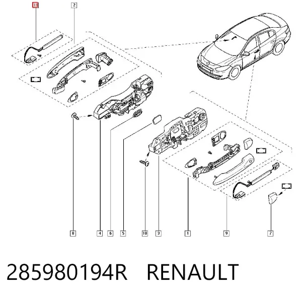 Датчик бесключевого доступа двери (приемник ключа) 285980194R Renault (RVI)