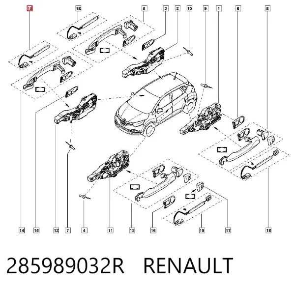 Датчик бесключевого доступа двери (приемник ключа) 285989032R Renault (RVI)