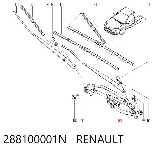 Трапеция дворников 288100001N Renault (RVI)