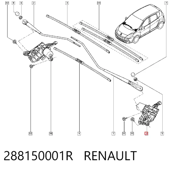 Мотор стеклоочистителя лобового стекла левый 288150001R Renault (RVI)