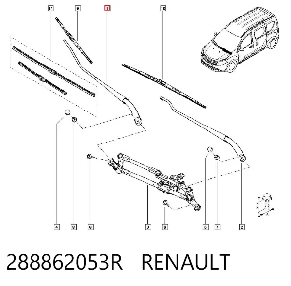 Рычаг-поводок стеклоочистителя заднего стекла 288862053R Renault (RVI)