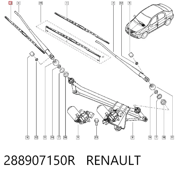 Щетка-дворник лобового стекла водительская 288907150R Renault (RVI)