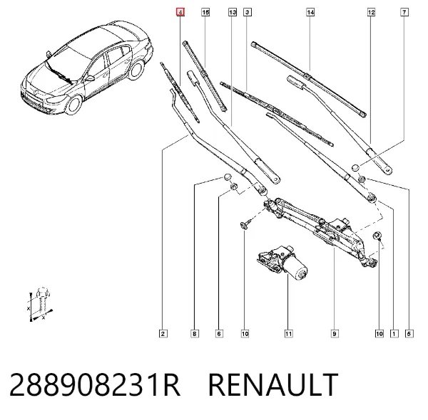 Щетка-дворник лобового стекла пассажирская 288908231R Renault (RVI)