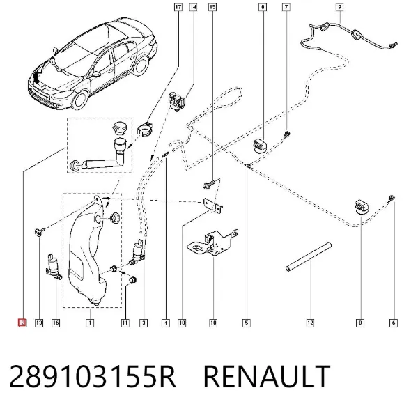 Горловина бачка омывателя 289103155R Renault (RVI)