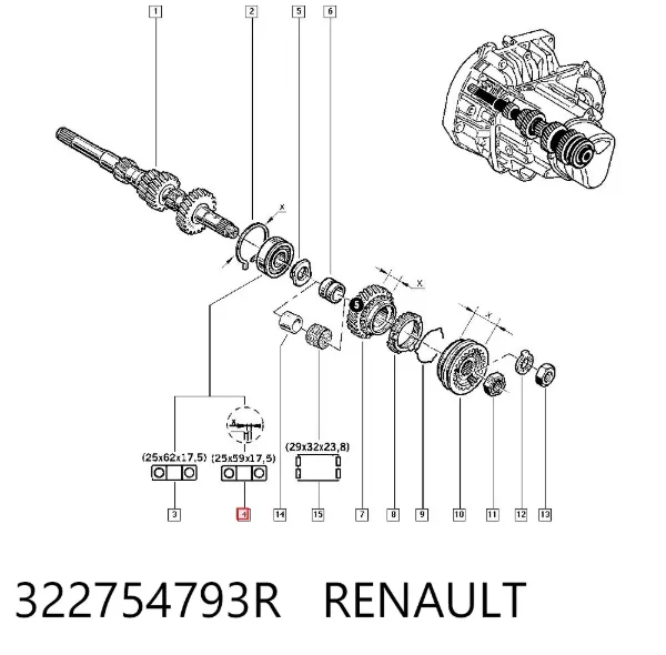 Подшипник первичного вала КПП Renault Laguna II