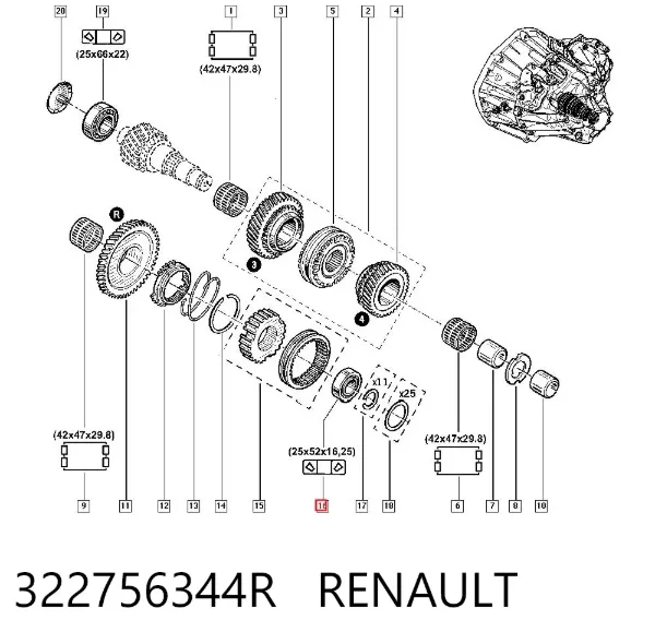 Подшипник первичного вала КПП 322756344R Renault (RVI)