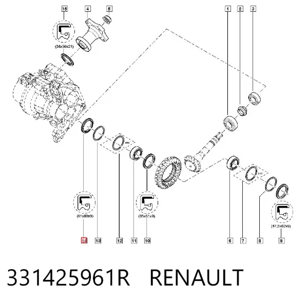 Правый сальник полуоси 331425961R Renault (RVI)