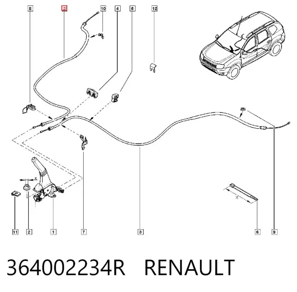 Задний трос ручника 364002234R Renault (RVI)