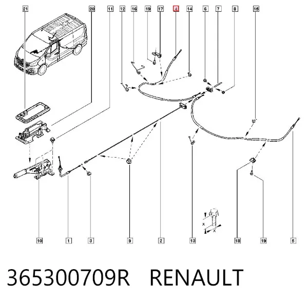 Задний правый трос ручника 365300709R Renault (RVI)