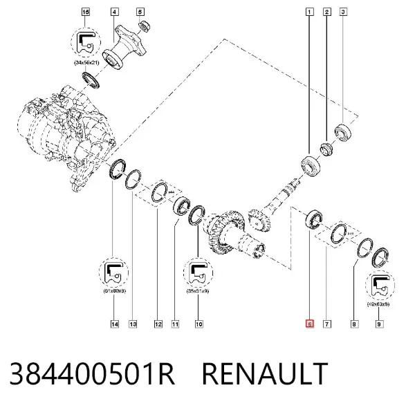 Подшипник раздаточной коробки, выходного вала, передний 384400501R Renault (RVI)