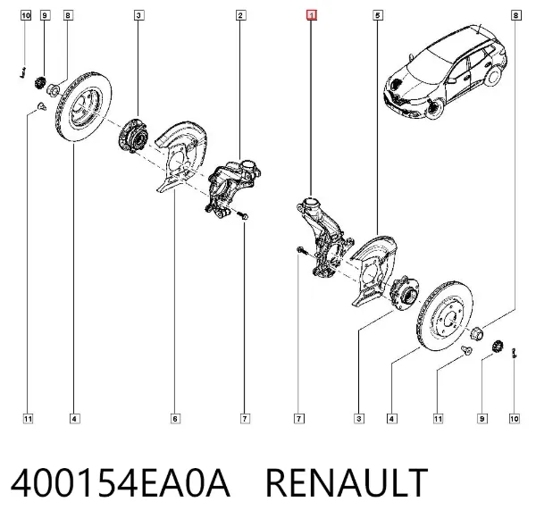 Цапфа передняя левая 400154EA0A Renault (RVI)