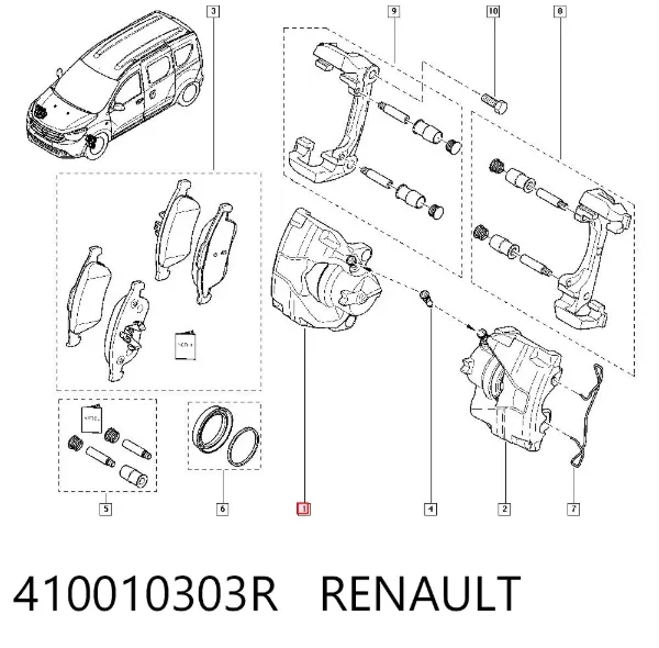 Суппорт тормозной передний правый 410010303R Renault (RVI)