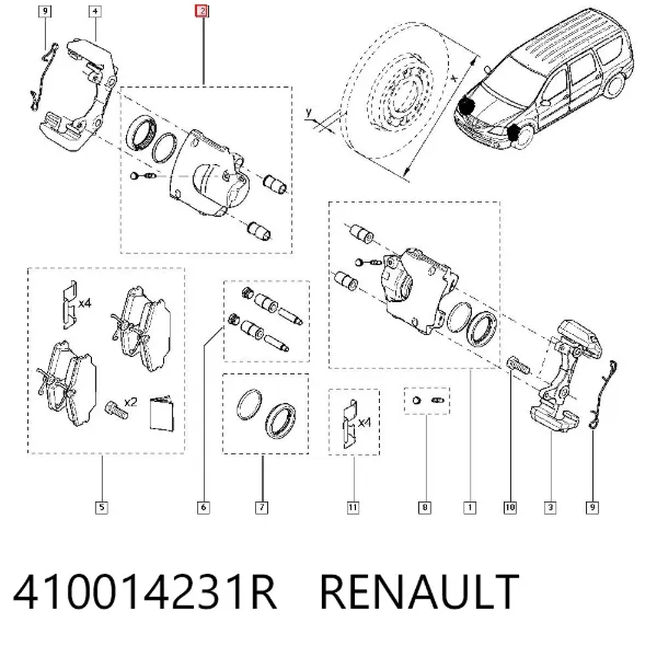 Суппорт тормозной передний правый 410014231R Renault (RVI)