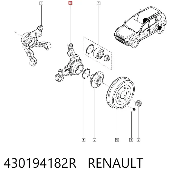 Цапфа задняя левая 430194182R Renault (RVI)