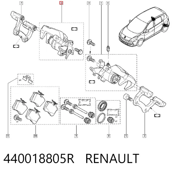 Суппорт задний правый 440018805R Renault (RVI)