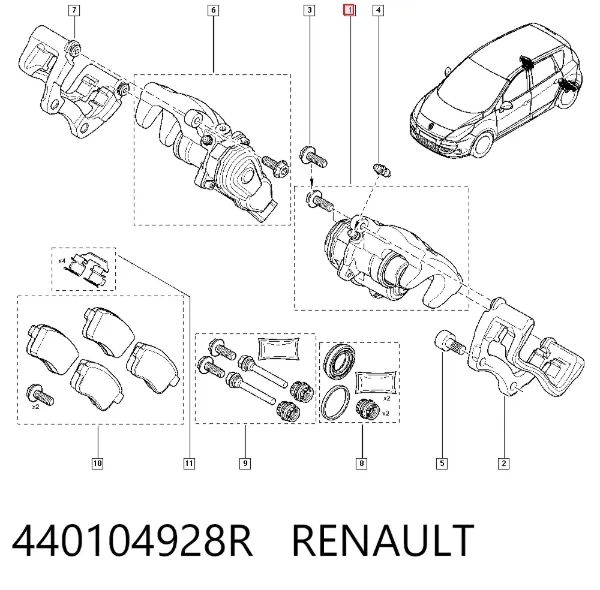 Суппорт задний левый 440104928R Renault (RVI)