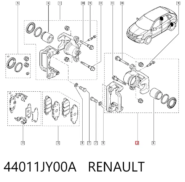 Суппорт задний левый 44011JY00A Renault (RVI)