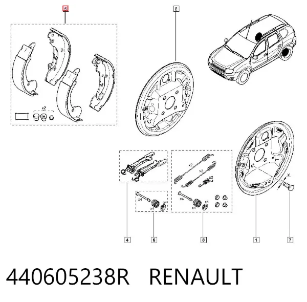 Задние барабанные колодки 440605238R Renault (RVI)