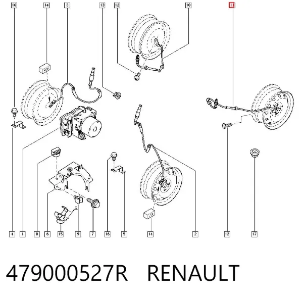 Датчик АБС задний левый 479000527R Renault (RVI)