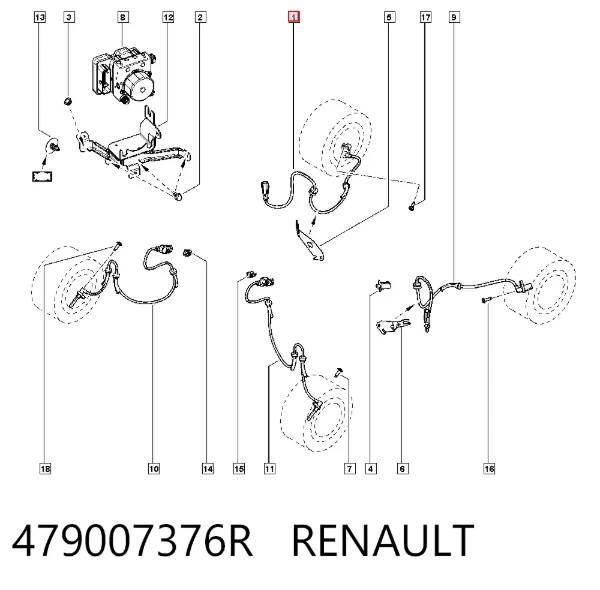 Датчик АБС задний правый 479007376R Renault (RVI)