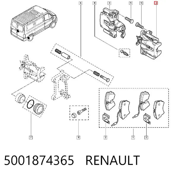 Суппорт задний правый 5001874365 Renault (RVI)