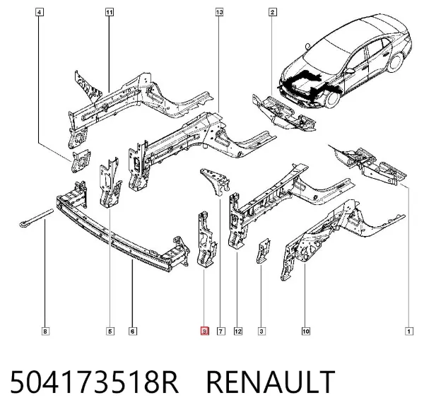 Кронштейн арки колеса (лонжерона) левый 504173518R Renault (RVI)