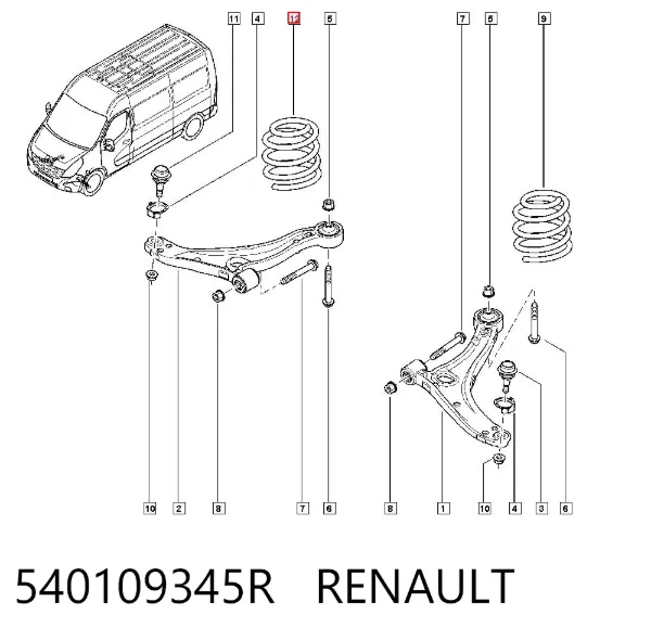 Передняя пружина 540109345R Renault (RVI)