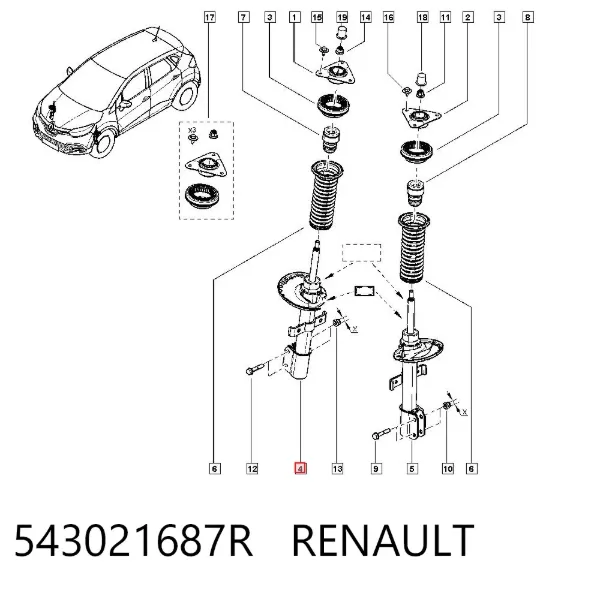 Амортизатор передний 543021687R Renault (RVI)