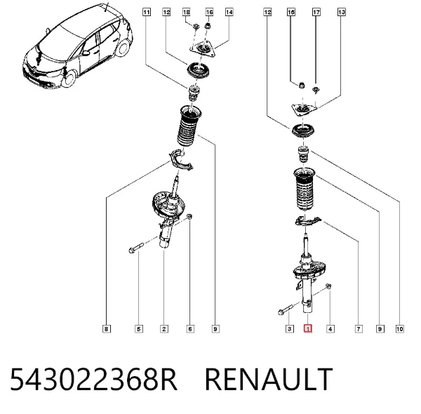 Амортизатор передний 543022368R Renault (RVI)