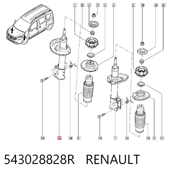 Амортизатор передний 543028828R Renault (RVI)