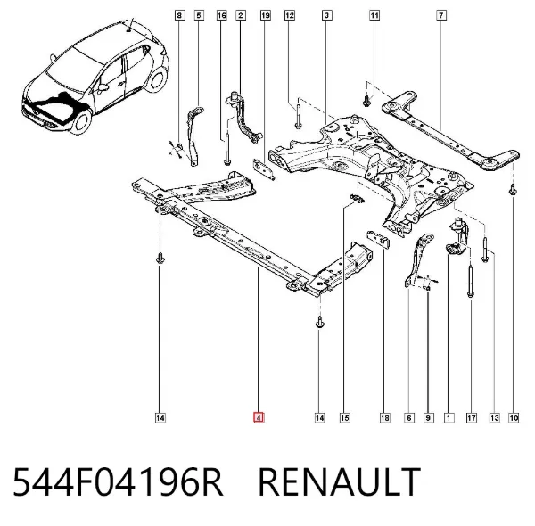 Балка передней подвески (подрамник) передняя 544F04196R Renault (RVI)