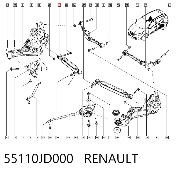 Рычаг задней подвески нижний правый 55110JD000 Renault (RVI)