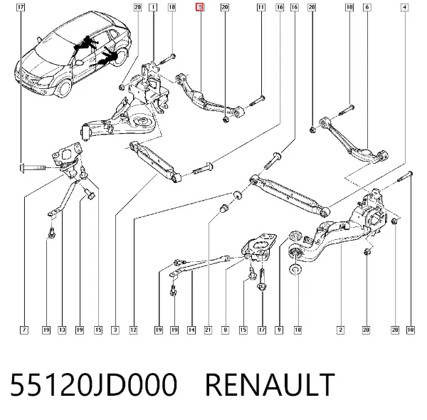 Верхний правый рычаг задней подвески 55120JD000 Renault (RVI)