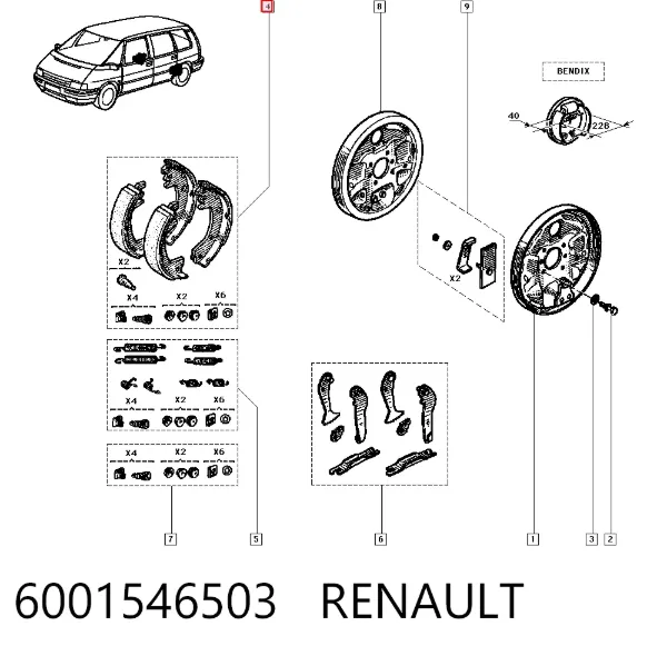 Задние барабанные колодки 6001546503 Renault (RVI)