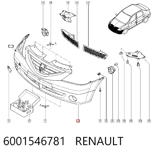 Передний бампер 6001546781 Renault (RVI)