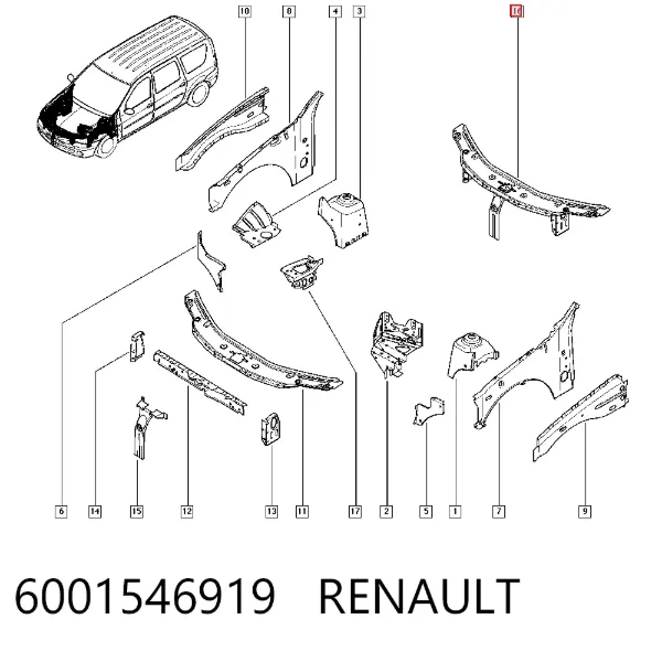 Верхняя рамка радиатора 6001546919 Renault (RVI)