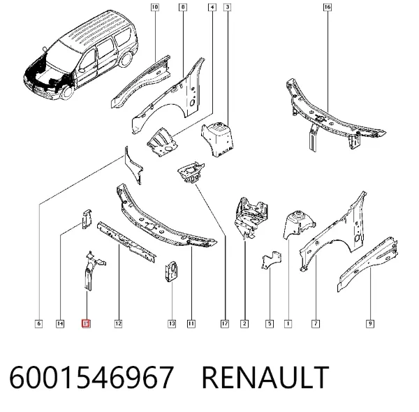 Суппорт радиатора вертикальный (монтажная панель крепления фар) 6001546967 Renault (RVI)