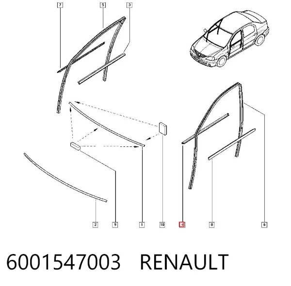 Уплотнитель стекла двери передней левой внутренний (планка) 6001547003 Renault (RVI)