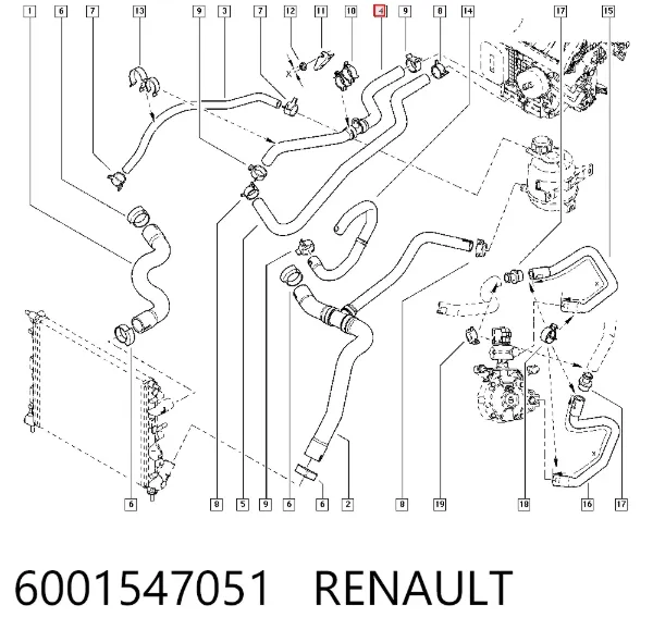 Патрубок радиатора печки 6001547051 Renault (RVI)