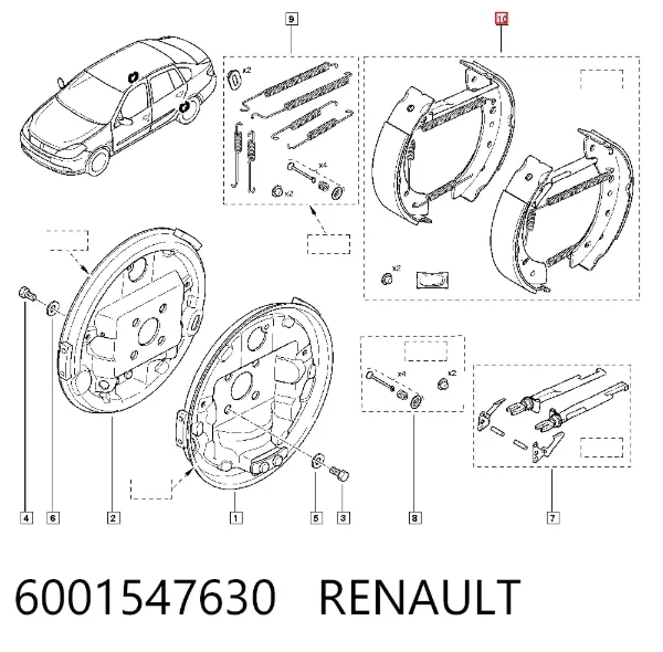 Задние барабанные колодки 6001547630 Renault (RVI)