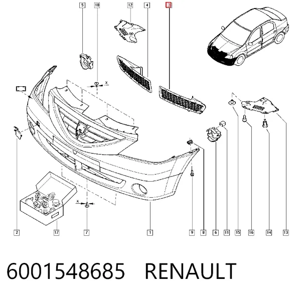 Решетка бампера переднего левая 6001548685 Renault (RVI)