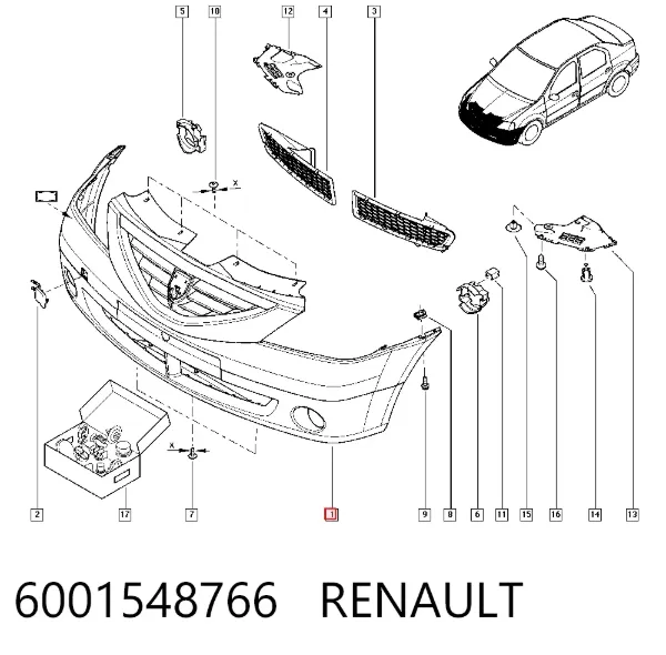 Передний бампер 6001548766 Renault (RVI)