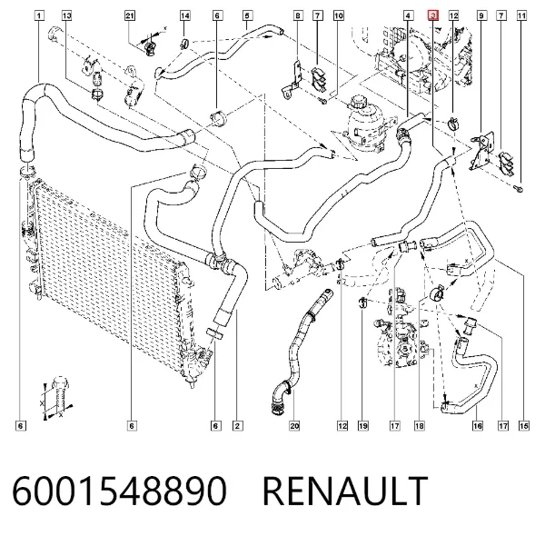 Патрубок радиатора печки 6001548890 Renault (RVI)