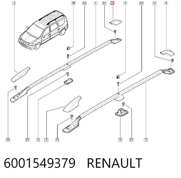 Заглушка рельсы (рейлинга) багажника крыши задняя правая 6001549379 Renault (RVI)