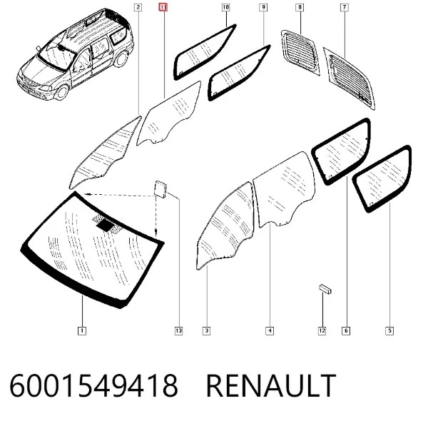 Стекло двери задней правой 6001549418 Renault (RVI)